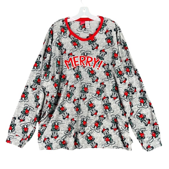 Disney Mickey Mouse Pajama Top Womens XXL Fleece Cozy Holiday Loungewear - Picture 1 of 7
